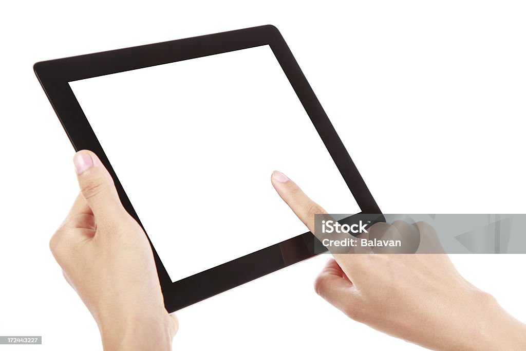 Zwei Hände halten einer Schwarz digitale tablet - Lizenzfrei Tablet PC Stock-Foto