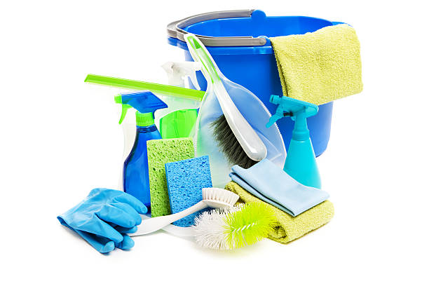 istock Spring Cleaning Equipment and Detergent Products on White Background 172443259