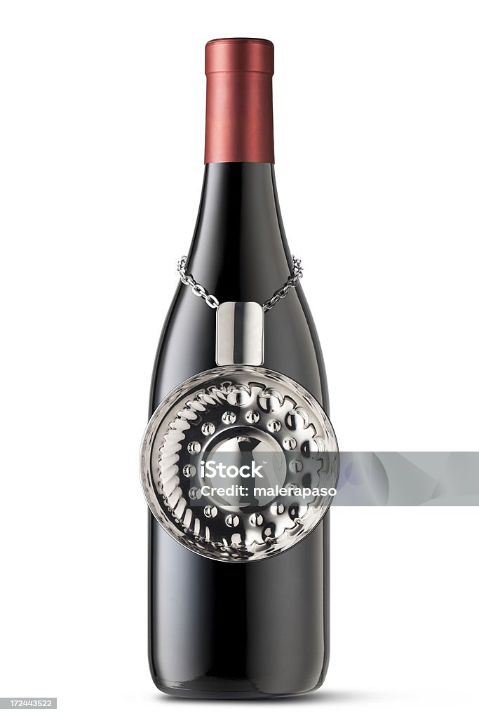 Bottiglia di vino rosso con tastevin. - Foto stock royalty-free di Tazza
