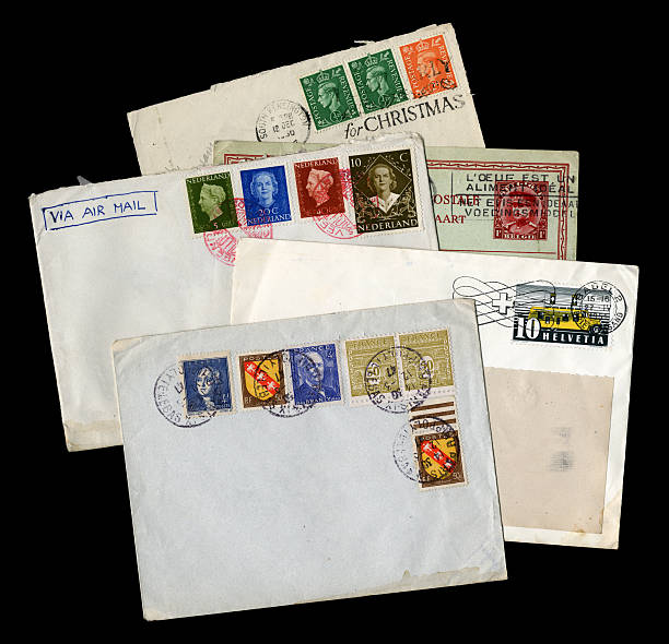 Group of old European postal items A group of five items of postal history from various European countries - Great Britain, The Netherlands, Belgium, France and Switzerland. george vi stock pictures, royalty-free photos & images
