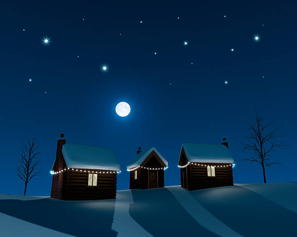 Silent Night Xl Stock Photo - Download Image Now - Illustration, Moonlight,  Village - iStock