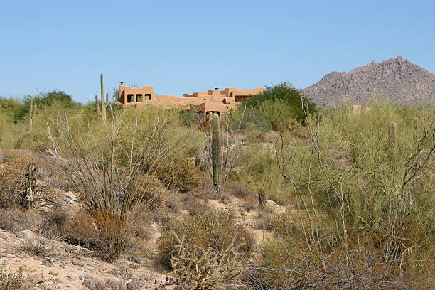 Remote House Only civilization is lone house in desert near Scottsdale,AZ southwest usa architecture building exterior scottsdale stock pictures, royalty-free photos & images