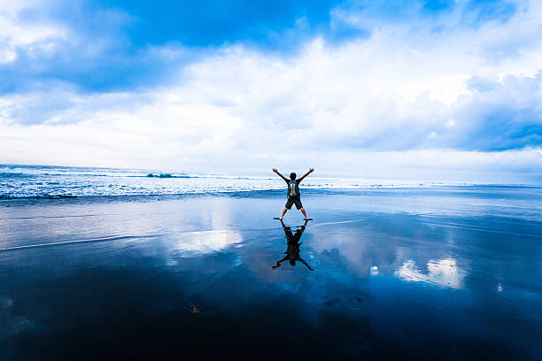 istock Free Happy Man with Raised Arms and Ocean 172445794