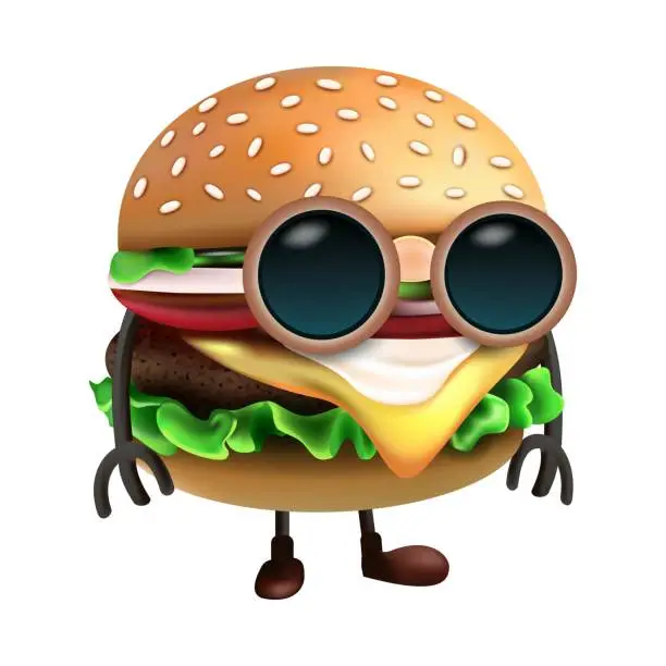 Vector illustration of Hamburger. Comic funny character.