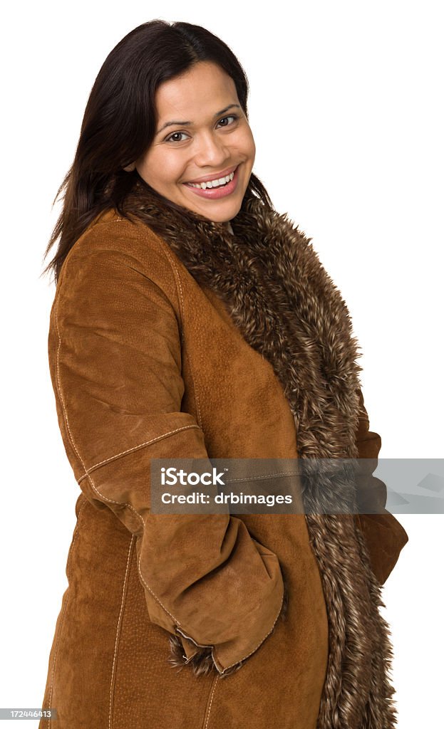 Glückliche Frau im Wintermantel - Lizenzfrei Eine Frau allein Stock-Foto