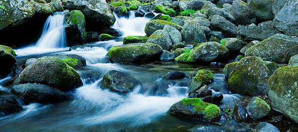 mountain stream - spring waterfall japan landscape stock-fotos und bilder