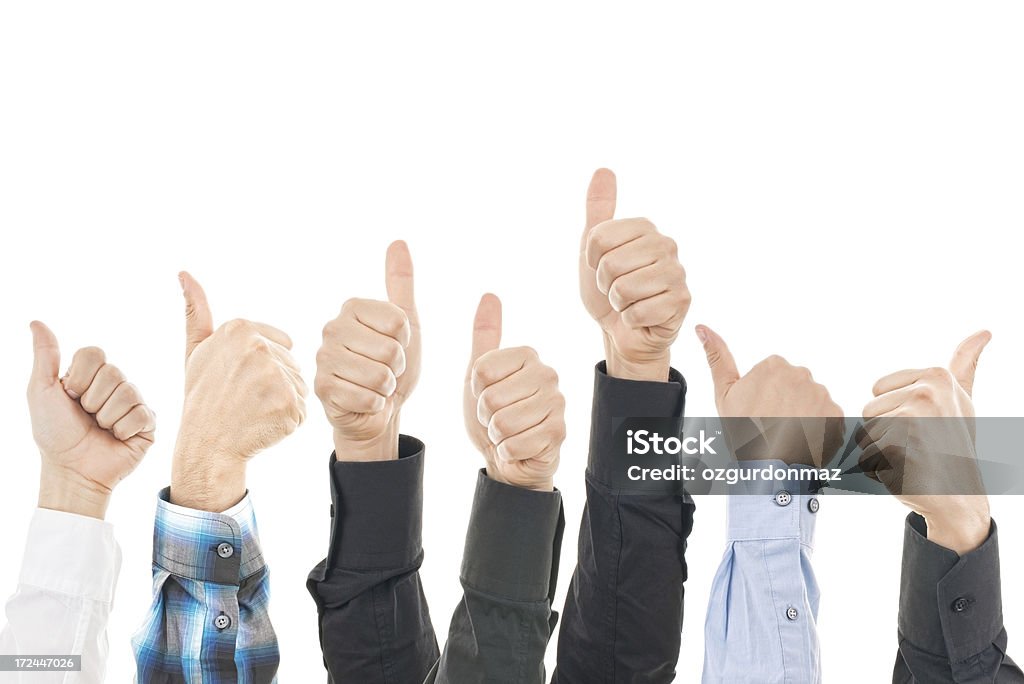 Thumbs Up Various hands making thumbs up on isolated white background Agreement Stock Photo