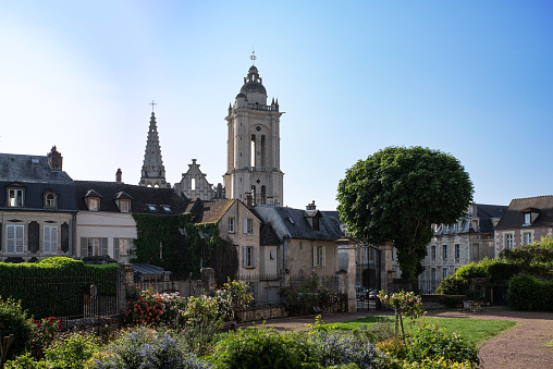 Old houses and church in the town of Senlis in France