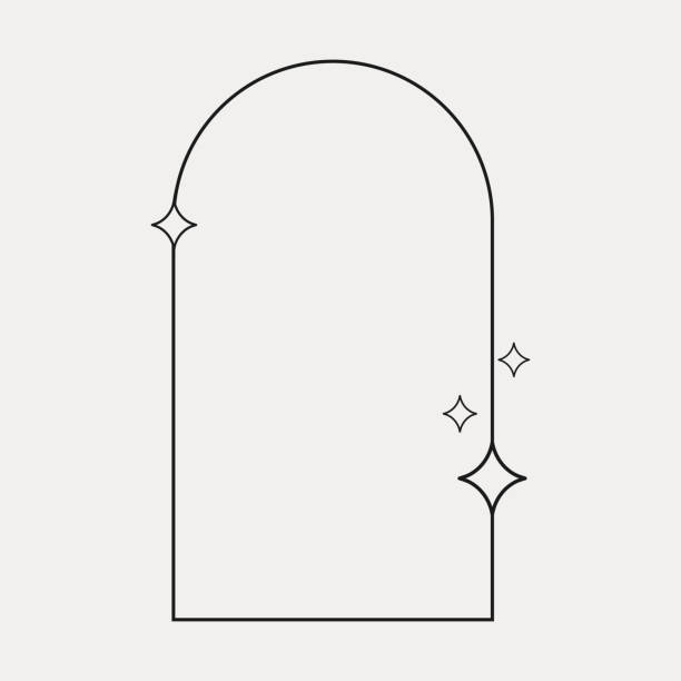 Arco, Arco de Moldura, Moldura, Arco, Estrelas Estilizadas. Elemento de Projeto Linear Minimalista Abstrato, Forma Geométrica, Forma de Arco Moderno. - ilustração de arte em vetor