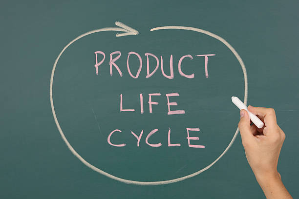 Product life cycle chart on blackboard stock photo