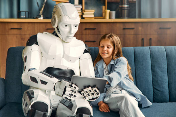 Housewife Robot Helping at home stock photo
