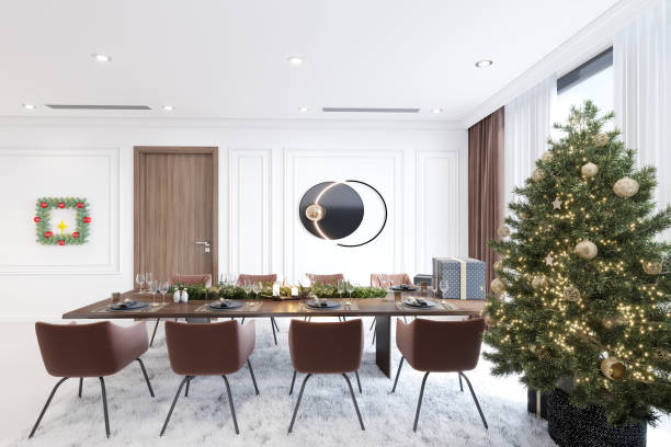 istock Served Dining Table With Food And Drinks For Christmas Celebration Party 1724486987