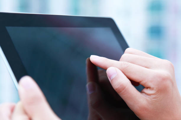 istock Business people hand holding digital tablet on light blue background 172449246