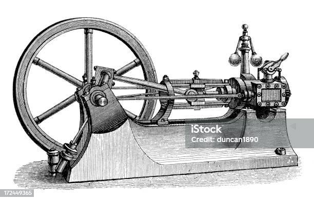 Ilustración de Horizontal Motor De Vapor y más Vectores Libres de Derechos de Anticuado - Anticuado, Antigualla, Blanco y negro