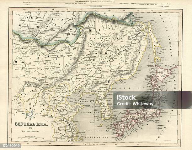 Vetores de Ásia Central Incluindo O Japão Mapa Antigo Do Século Xix 1843 e mais imagens de Coreia