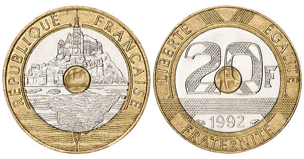 franco francese su sfondo bianco - french coin foto e immagini stock