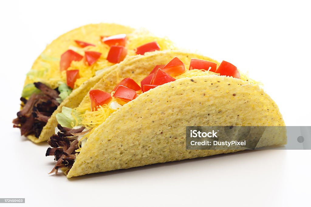 Tacos dois em tiras de carne de bovino - Royalty-free Fundo Branco Foto de stock