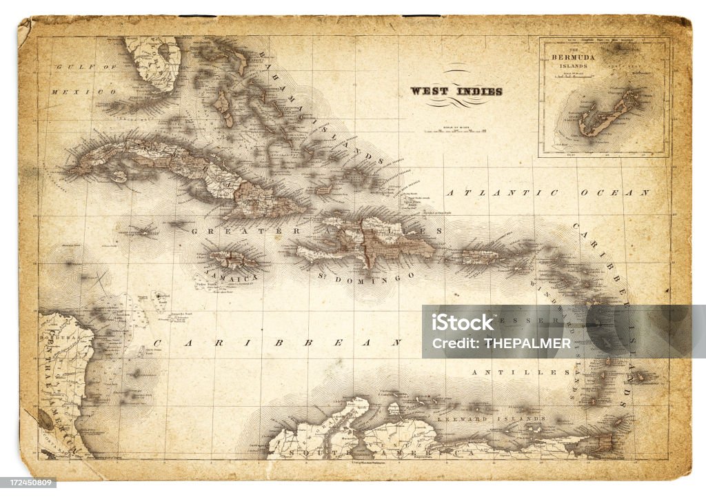 西インド諸島アンティークの地図 1852 - 地図のロイヤリティフ�リーストックイラストレーション