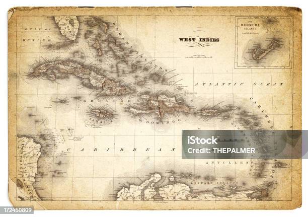 Vetores de Mapa Antigo 1852 Índias Ocidentais e mais imagens de Mapa - Mapa, Mar do Caribe, Barbados