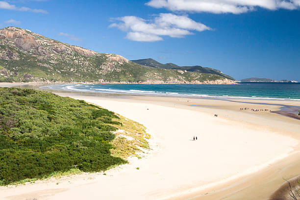 Wilsons Promontory "A picturesque beach inside Wilsons Promontory National Park, one of the most popular outdoor destinations in the south Australian state of Victoria.  At the southernmost tip of mainland Australia, Wilsons Promontory offers spectacular scenery of huge granite mountains, open forest, rainforest, sweeping beaches and coastlines." antarctic ocean photos stock pictures, royalty-free photos & images