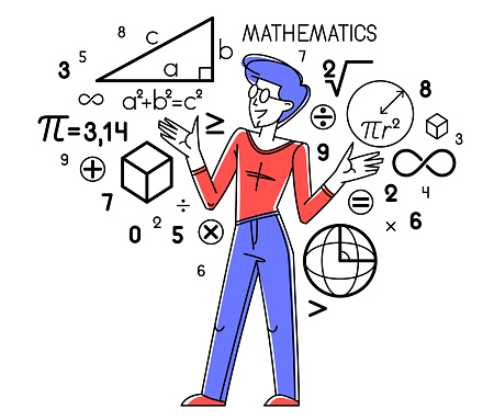 Mathematics Education Vector With Student Learning Math Or Teacher ...