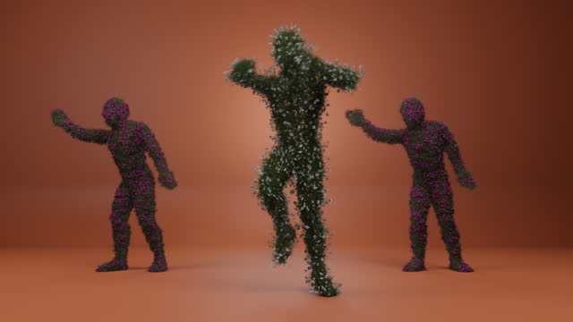 Dance of a group of persons with herbal and floral skin, seamless loop
