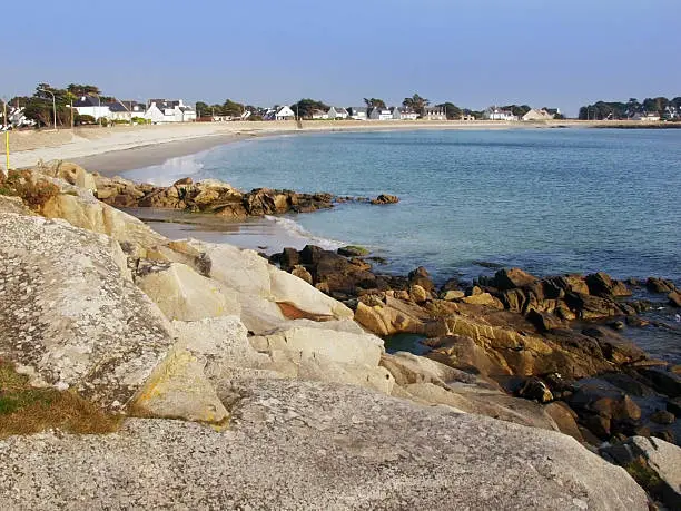 beach at the tourist resort of carnac in brittany france