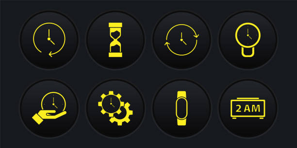istock Set Clock, Time Management, Smartwatch, Old hourglass, Digital alarm clock and icon. Vector 1724527519