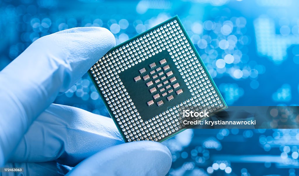 Chip Computer Hand Gloved Hand Holding A Computer Chip Stock Photo - Download Image Now ...