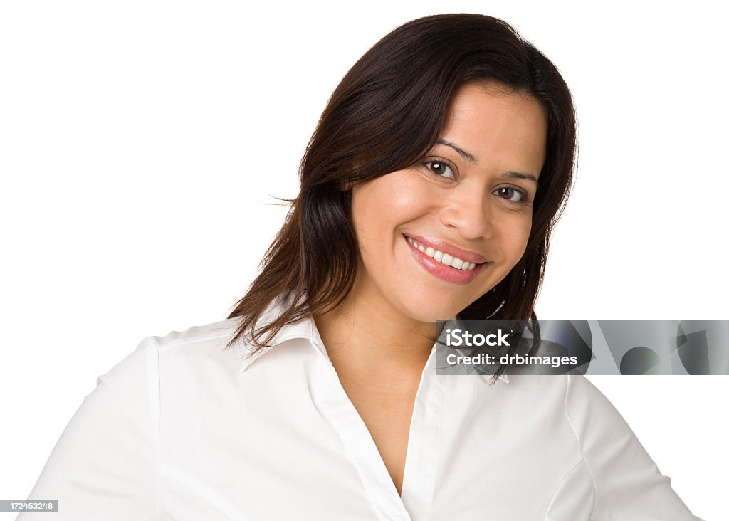 Cheerful Smiling Woman Portrait of a woman on a white background. Close-up Stock Photo