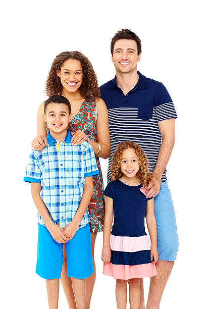 istock Young family with two children standing together on white 172453672
