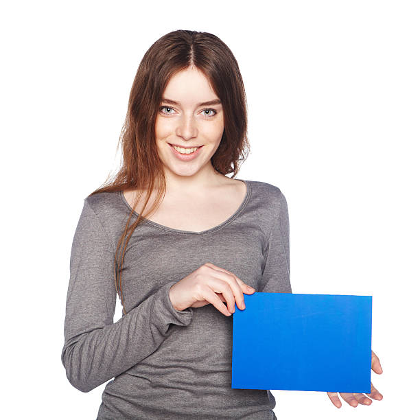 istock Beautiful girl with blank blue banner. 172453925