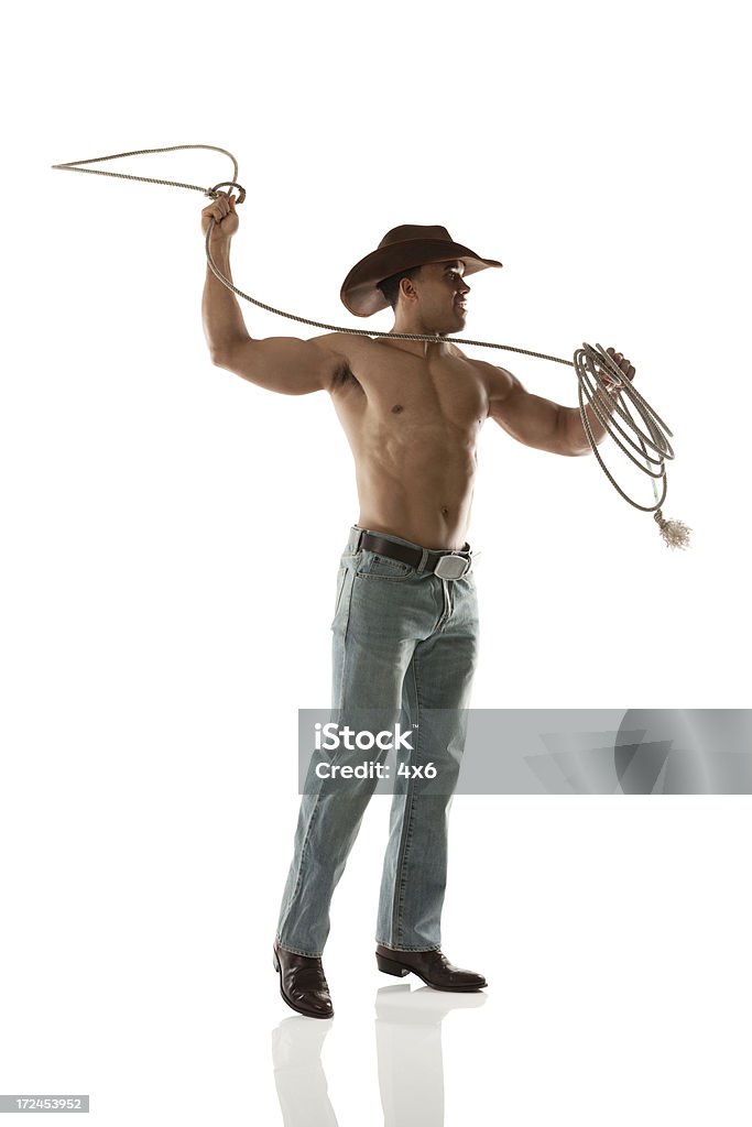 Cowboy con lazo - Foto stock royalty-free di Afro-americano