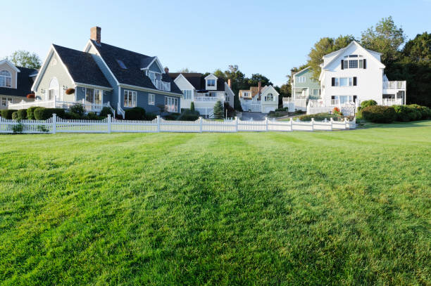 istock Grass field and suburban homes 172455211