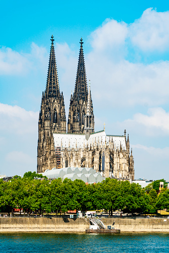 Cologne Cathedral in Cologne, Germany and the Rhine river.