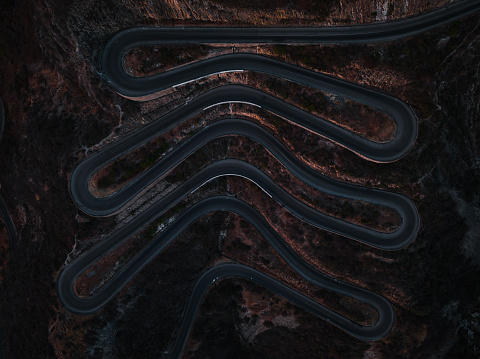 Night aerial photo of Serra da Leba.  Most spectacular road in Angola.