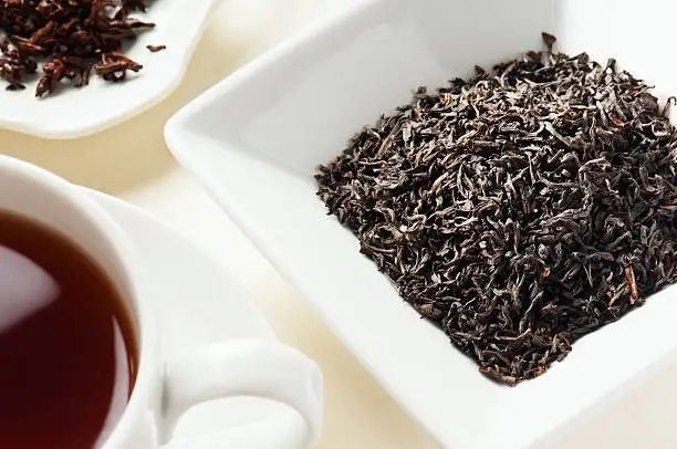 A cup and bowl of Loose Leaf Assam Tea