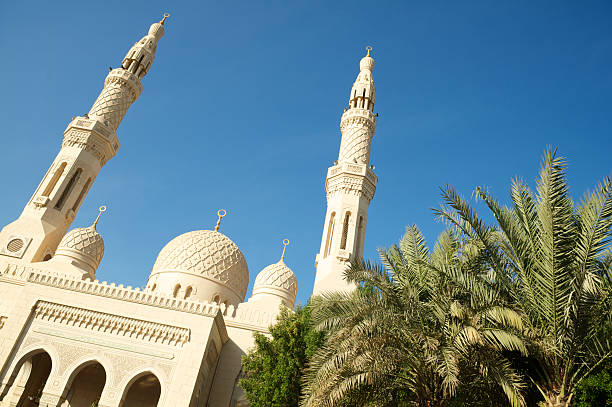 istock Traditional Mosque in Simple Stone Blue Sky Palm Trees 172456067
