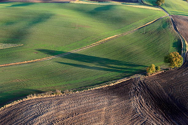 Aerial photo of Farmland. Autumn stock photo