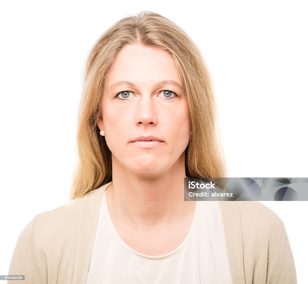 심각한 여성 인물 사진 - 로열티 프리 흰색 배경 스톡 사진