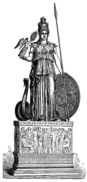 athena - engraving minerva engraved image roman mythology stock illustrations