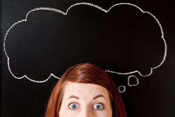 istock Woman With Chalk Drawn Thought Bubble Overhead 172457046