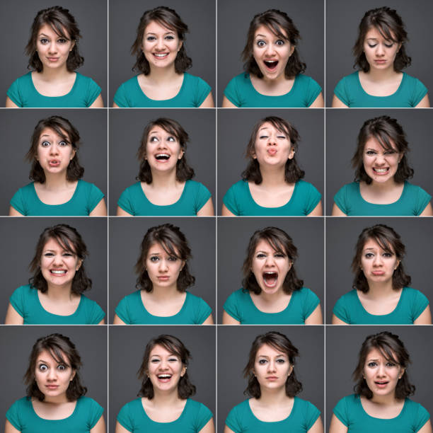 istock Young beautiful woman making various facial expressions, studio shot 172457263
