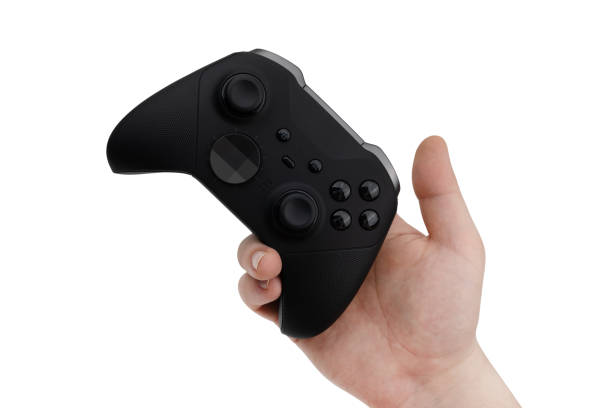 istock Joystick in hand on a white background. 1724574934