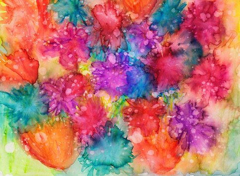 Colorful background of abstract flowers and shapes