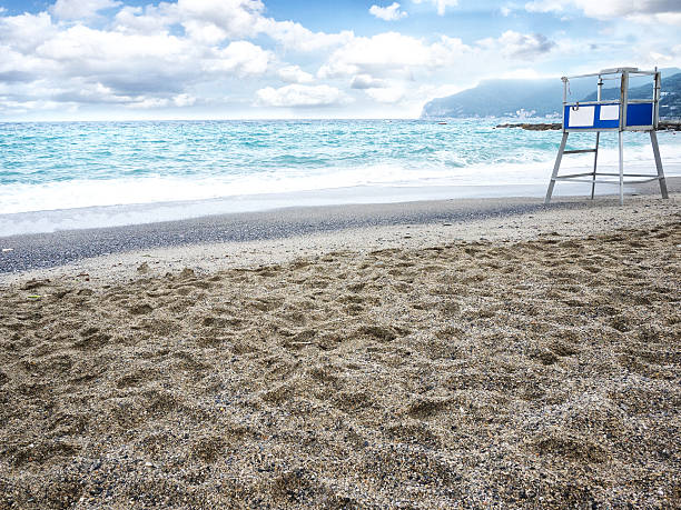 Playa de las Américas , Tenerife, Canary Islands - May 13, 2015: View of the Lifeguard lookout tower on beach on Playa de las Américas , Tenerife. 