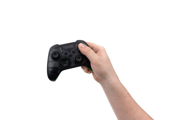 istock Joystick in hand on a white background. 1724581322
