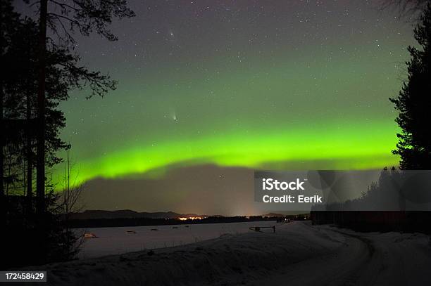 Aurora Boreale E Comet - Fotografie stock e altre immagini di Albero - Albero, Ambientazione esterna, Aurora boreale