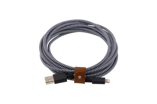 istock Cable for portable equipment with USB lightning connectors on a white background. 1724584514