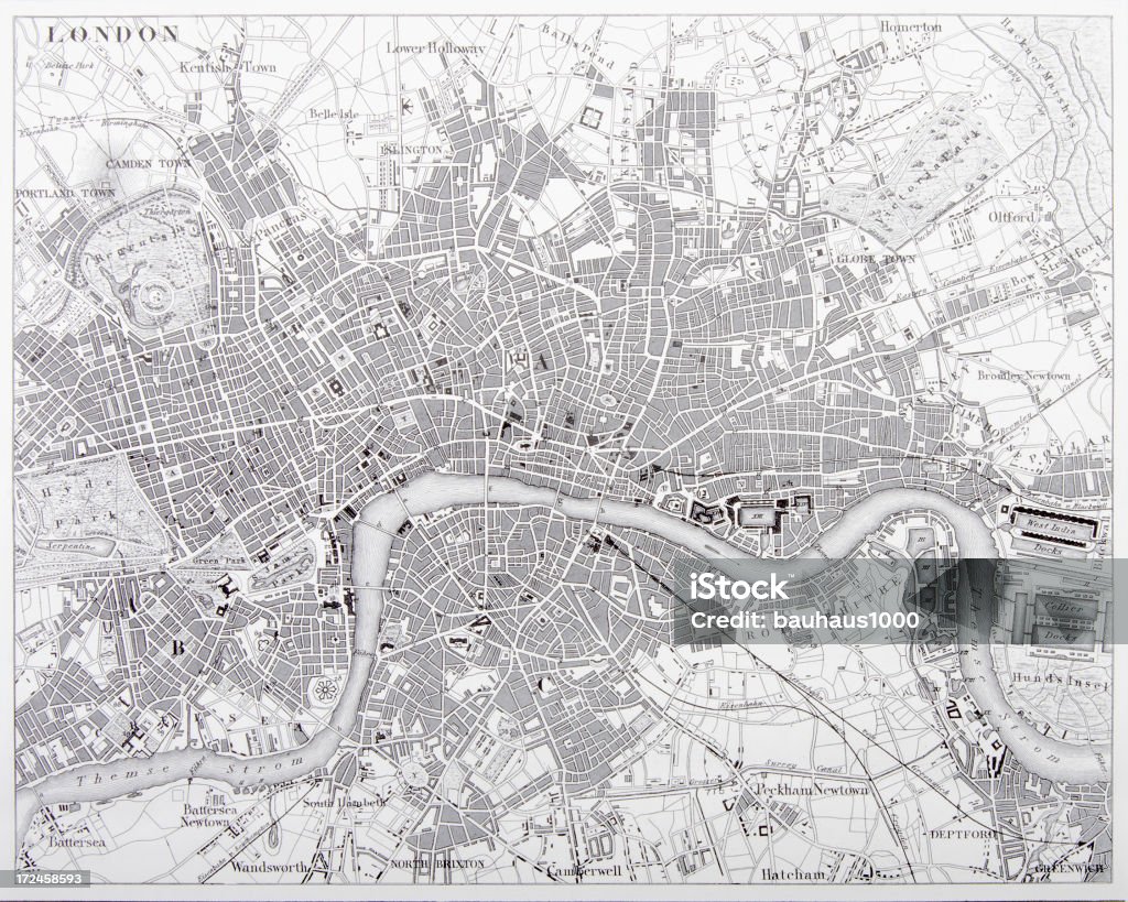 Карта Лондона Гравировка - Стоковые иллюстрации Карта роялти-фри